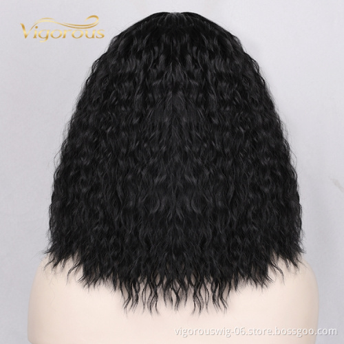 Vigorous Hot Sale Black Kinky Curly Lace Frontal Daily Party High Temperature Fiber Wig Synthetic Hair